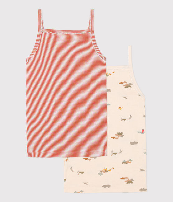 Juego de 2 camisetas de algodón de tirantes con animales para niña variante 1