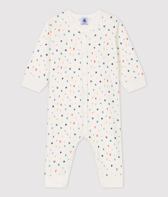 Pelele de bebé con estampado de letras multicolores de algodón orgánico blanco MARSHMALLOW/blanco MULTICO