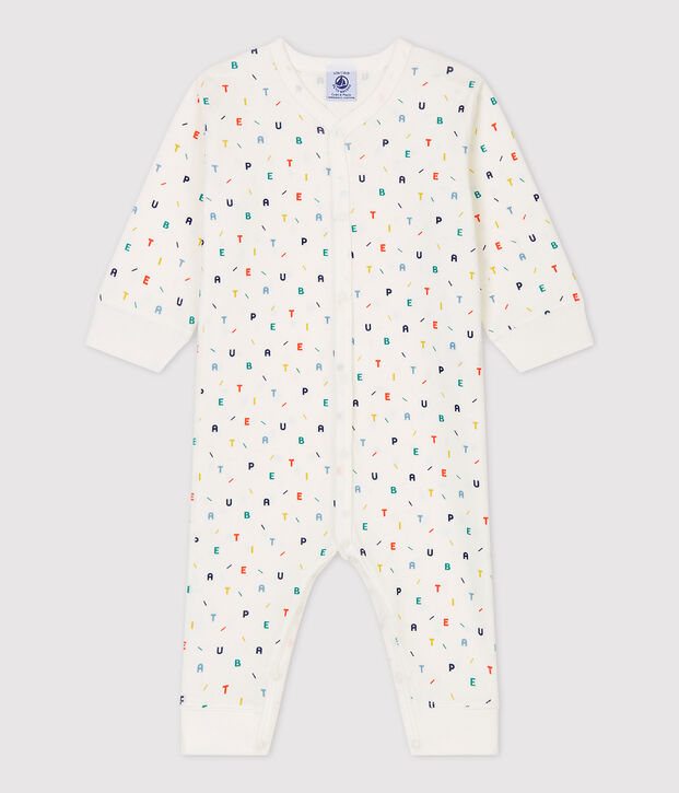 Pelele de beb&eacute; con estampado de letras multicolores de algod&oacute;n org&aacute;nico blanco/multicolor