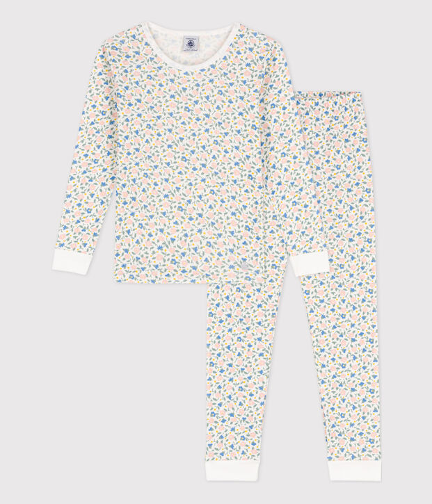 Pijama de algod&oacute;n ajustado para ni&ntilde;a blanco/multicolor