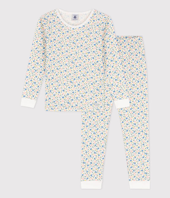 Pijama de algodón ajustado para niña blanco MARSHMALLOW/blanco MULTICO