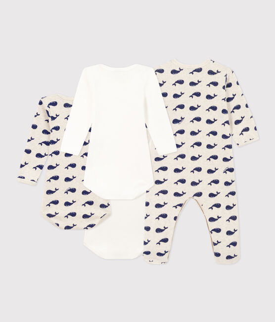 Lote de 1 pijama y 3 bodis de ballenas para bebé variante 1