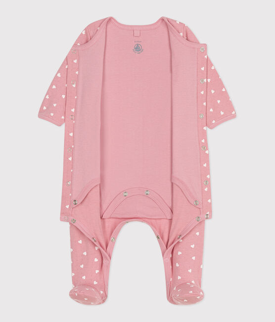 Bodyjama de túbico con corazoncitos para bebé rosa CHARME/blanco MARSHMALLOW