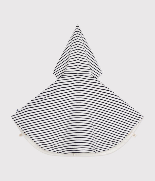 Capa con capucha a rayas de algod&oacute;n para beb&eacute;. blanco/azul