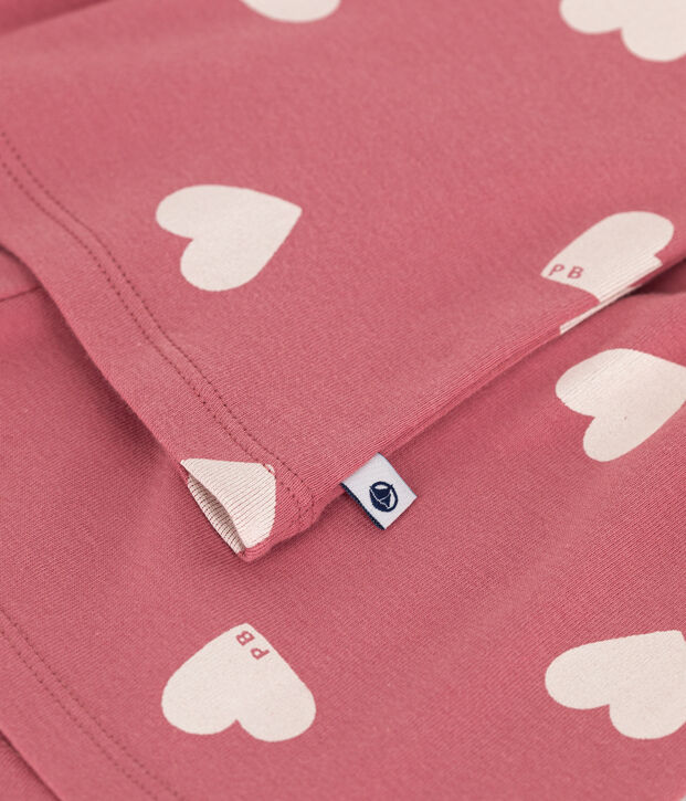 Pijama corto infantil de algod&oacute;n con corazones rosa/blanco