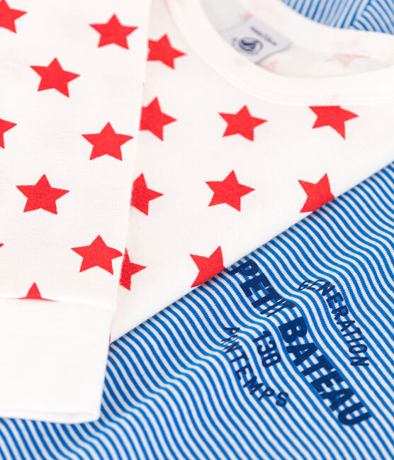 Juego de 2 pijamas de algodón con estrellas y rayas para niño/niña variante 1