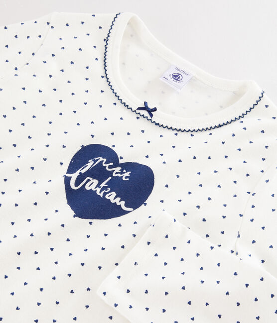 Camisón de con mini corazones de niña de punto blanco MARSHMALLOW/azul MEDIEVAL