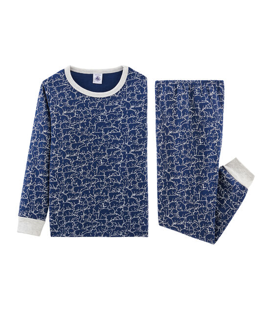 Pijama de felpa para niño azul MAJOR/blanco MARSHMALLOW