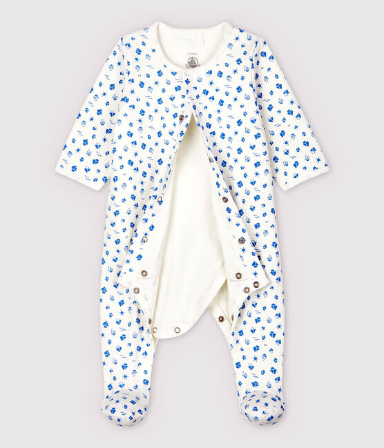 Bodyjama con estampado de barcos de bebé en tejido tubular de algodón ecológico blanco MARSHMALLOW/azul COOL
