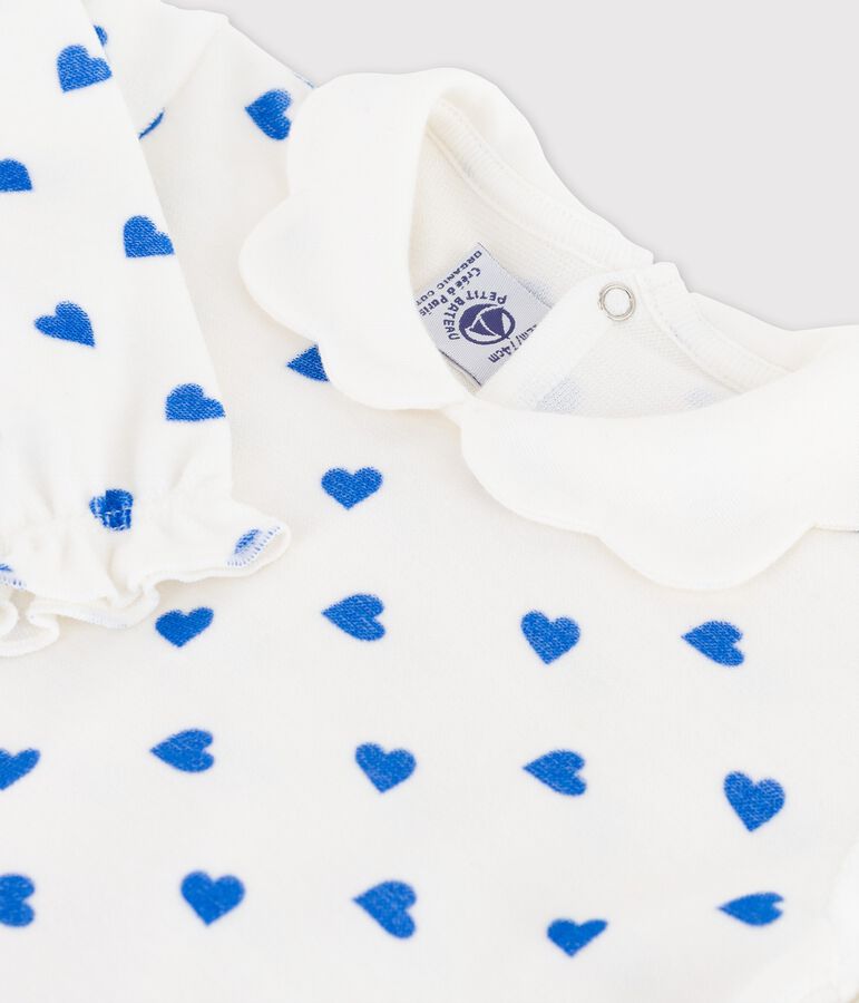 Pelele con corazoncitos azules de terciopelo de beb&eacute; blanco MARSHMALLOW/azul BRASIER