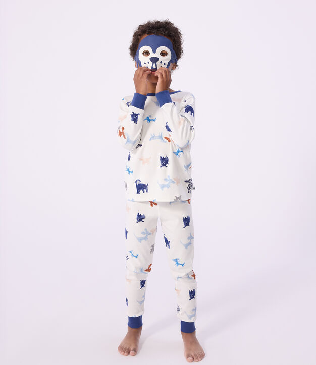 Pijama disfraz infantil de algod&oacute;n con estampado de perros blanco/multicolor