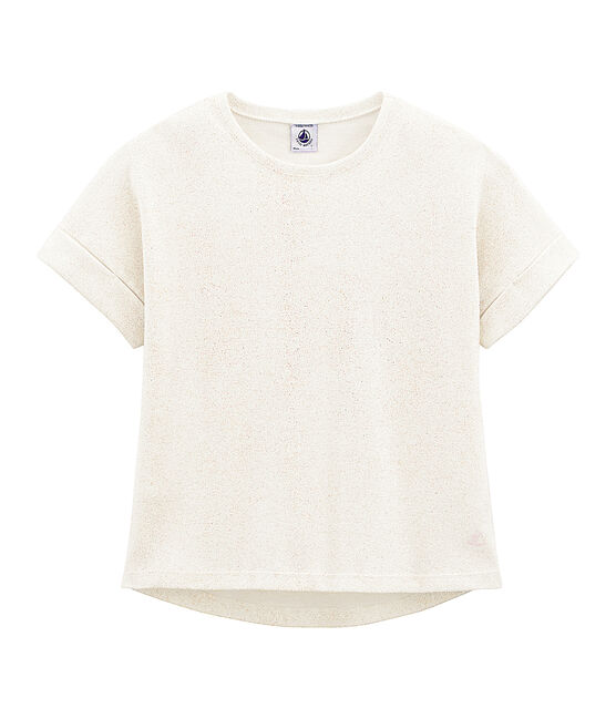 Camiseta manga corta infantil para niña blanco MARSHMALLOW/rosa COPPER