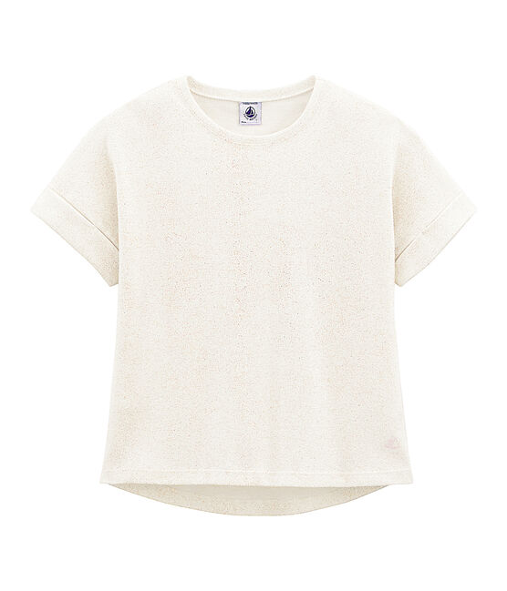 Camiseta manga corta infantil para niña blanco MARSHMALLOW/rosa COPPER