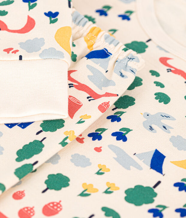 Pijama infantil de felpa cepillada con estampado de bosque crudo/multicolor