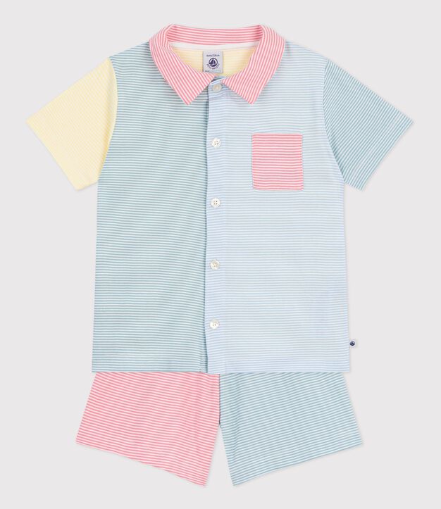 Pijama infantil corto abotonado de algod&oacute;n a rayas blanco/multicolor