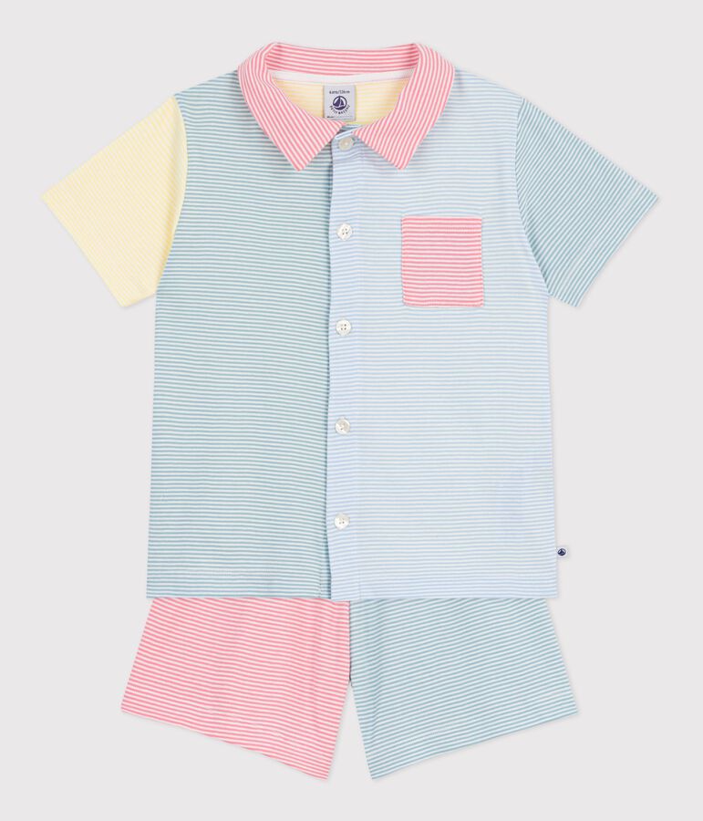 Pijama infantil corto abotonado de algod&oacute;n a rayas blanco/multicolor