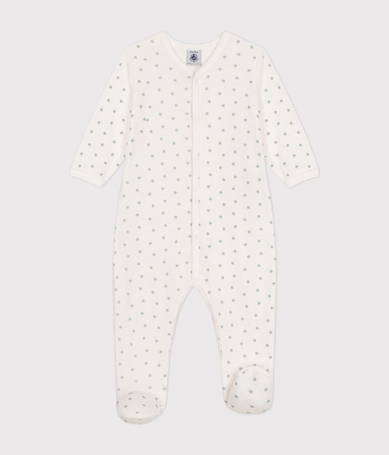 Pijama para beb&eacute; con estrella peque&ntilde;a de algod&oacute;n blanco/verde