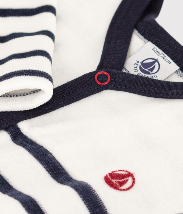 Pijama de terciopelo a rayas para beb&eacute; blanco/azul