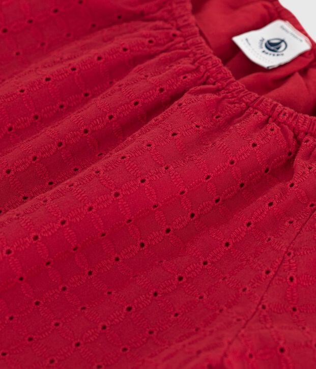 Blusa infantil de manga corta de algod&oacute;n con motivo de flores rojo