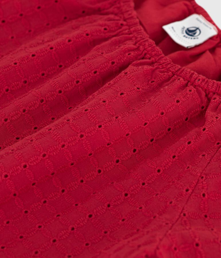 Blusa infantil de manga corta de algod&oacute;n con motivo de flores rojo