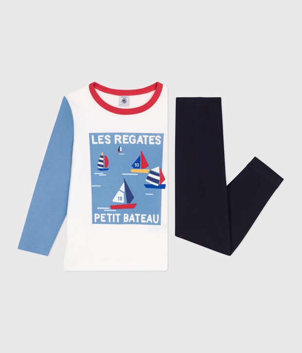 Pijama infantil de manga larga de algod&oacute;n azul/multicolor