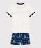 Pijama corto de tela de Jouy París de algodón de niño azul MEDIEVAL/blanco MULTICO