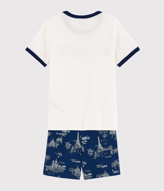 Pijama corto de tela de Jouy Par&iacute;s de algod&oacute;n de ni&ntilde;o azul/multicolor