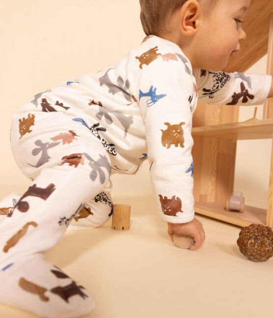 Pijama de felpa con perros para bebé blanco MARSHMALLOW/blanco MULTICO
