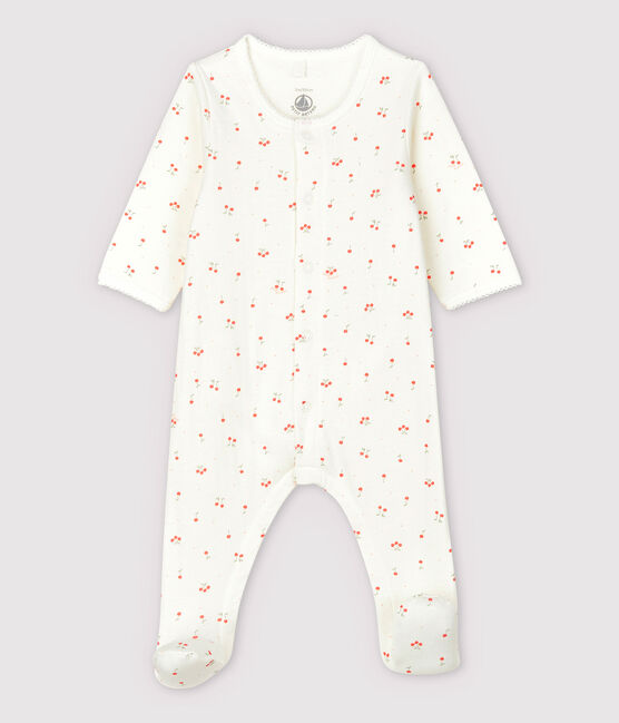 Bodyjama de cerezas de tejido tubular de algodón ecológico de bebé blanco MARSHMALLOW/blanco MULTICO