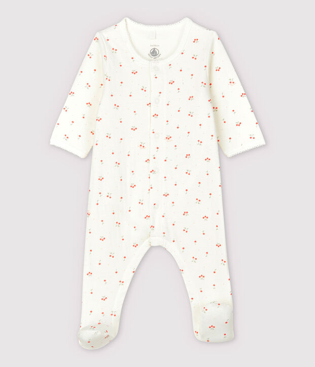 Bodyjama de cerezas de tejido tubular de algod&oacute;n ecol&oacute;gico de beb&eacute; blanco/multicolor