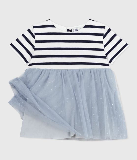 Vestido de dos materiales de manga corta para bebé CO2/ MULTICO