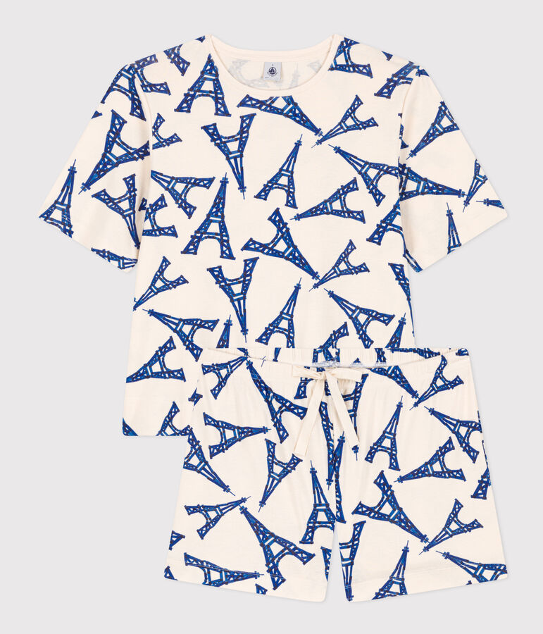 Pijama corto de algod&oacute;n Par&iacute;s para mujer crudo/multicolor