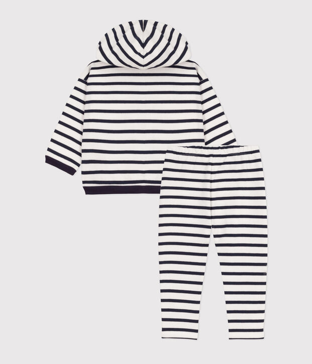 Conjunto de punto grueso con rayas marineras para beb&eacute; blanco/azul
