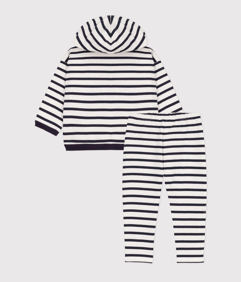 Conjunto de punto grueso con rayas marineras para beb&eacute; blanco/azul