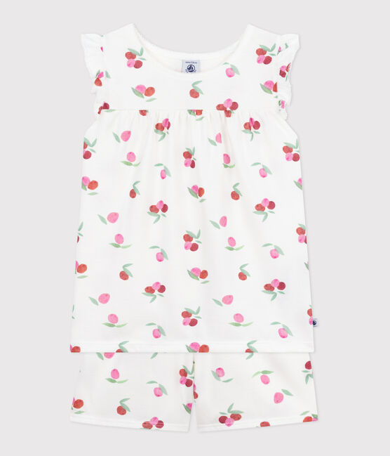 Pijama corto infantil de algodón con estampado de frutas blanco MARSHMALLOW/blanco MULTICO