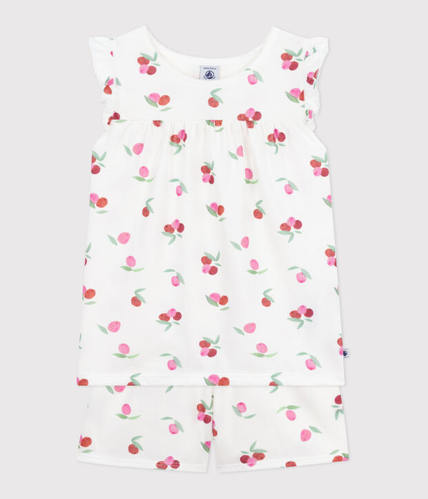 Pijama corto infantil de algod&oacute;n con estampado de frutas blanco/multicolor