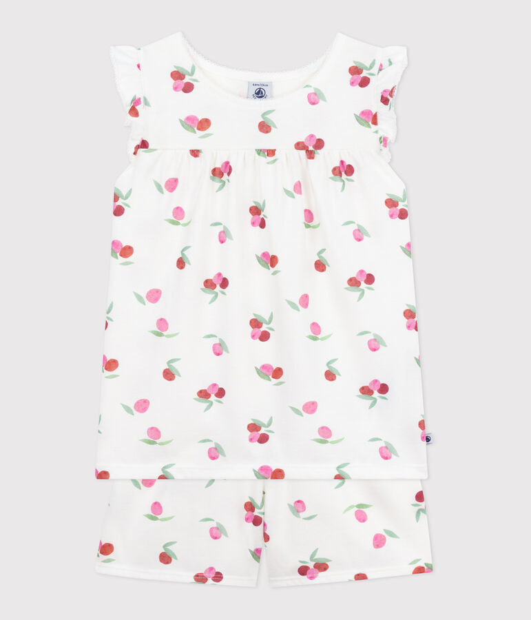Pijama corto infantil de algod&oacute;n con estampado de frutas blanco/multicolor