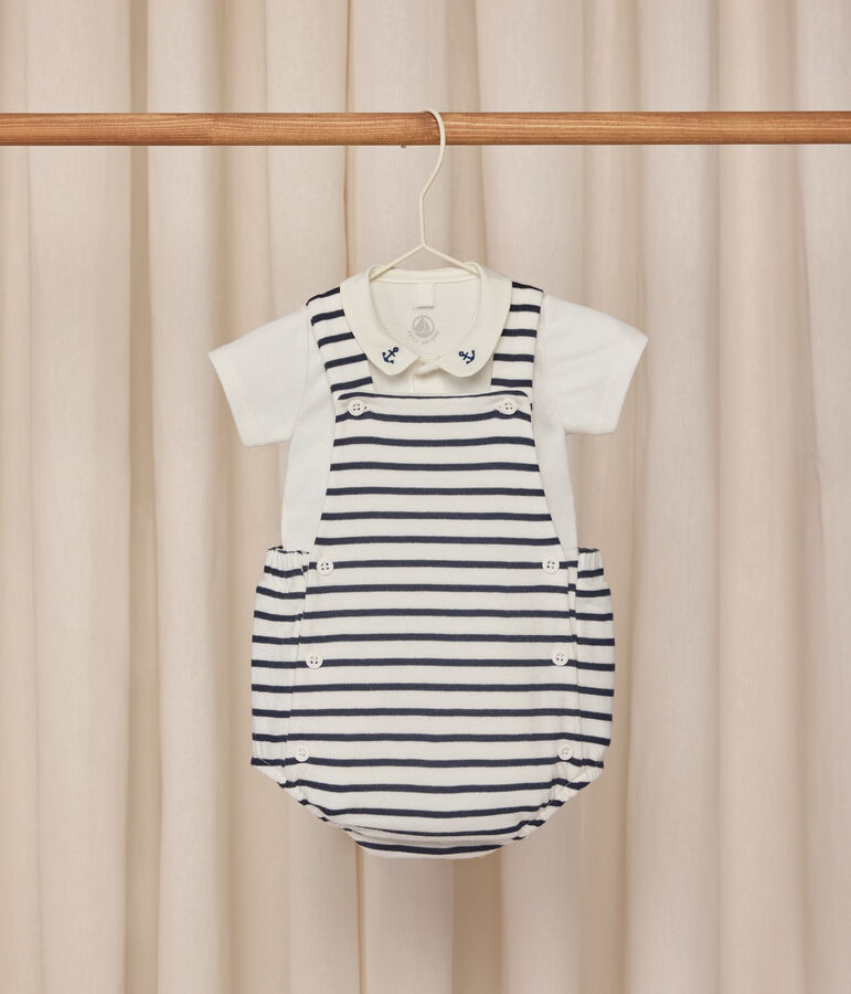 Conjunto de 2 piezas de algod&oacute;n a rayas con detalles bordados para beb&eacute; blanco/azul