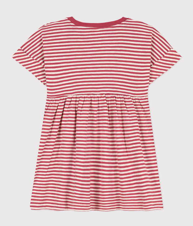 Vestido de punto flameado a rayas para ni&ntilde;a rosa/crudo