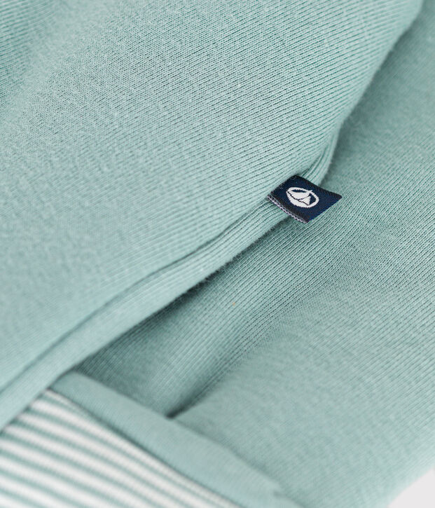 Mono largo de algod&oacute;n enguatado con capucha para beb&eacute; verde