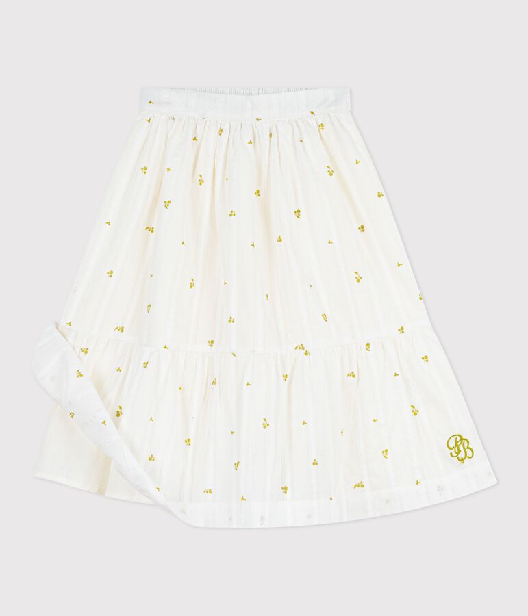 Falda larga infantil de algod&oacute;n con estampado de flores verde/verde