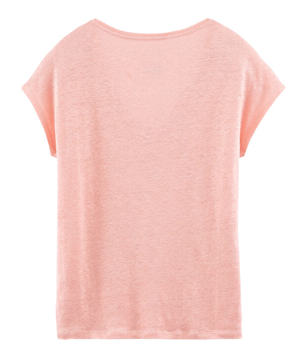 Camiseta manga corta lisa de lino irisada para mujer rosa/rosa