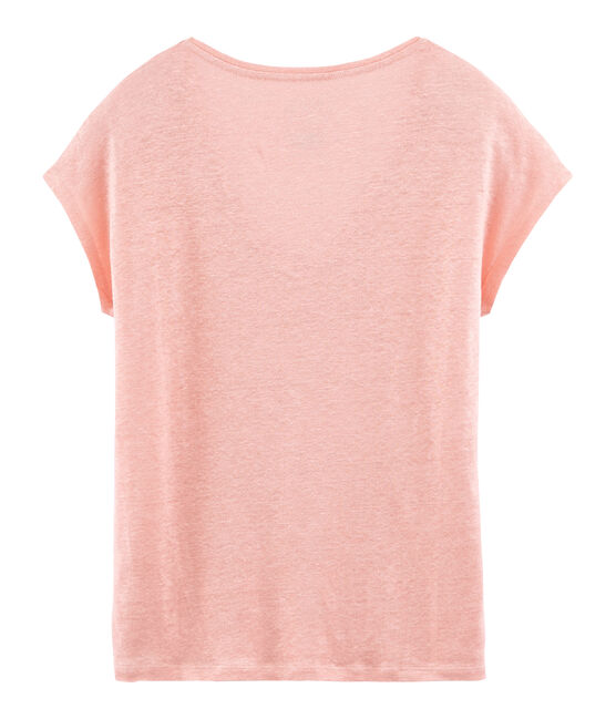 Camiseta manga corta lisa de lino irisada para mujer rosa ROSAKO/rosa COPPER