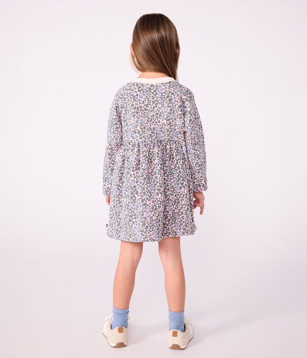 Vestido infantil de manga larga de algod&oacute;n rosa/multicolor