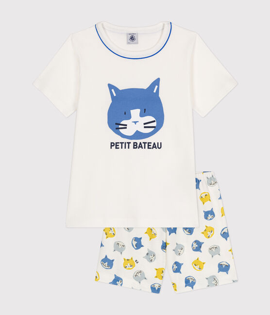 Pijama infantil corto de algodón blanco MARSHMALLOW/blanco MULTICO