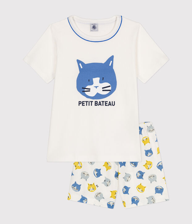 Pijama infantil corto de algod&oacute;n blanco/multicolor