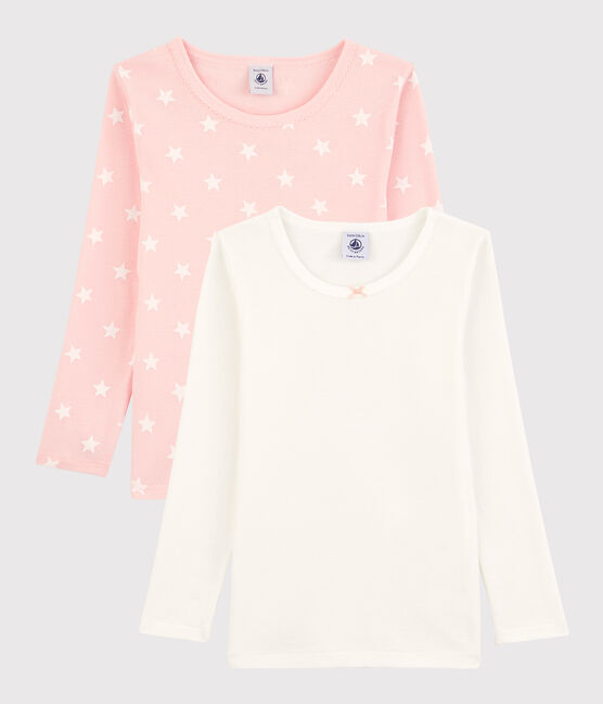 Juego de 2 camisetas de manga larga con estampado de estrellas de niña de algodón variante 1