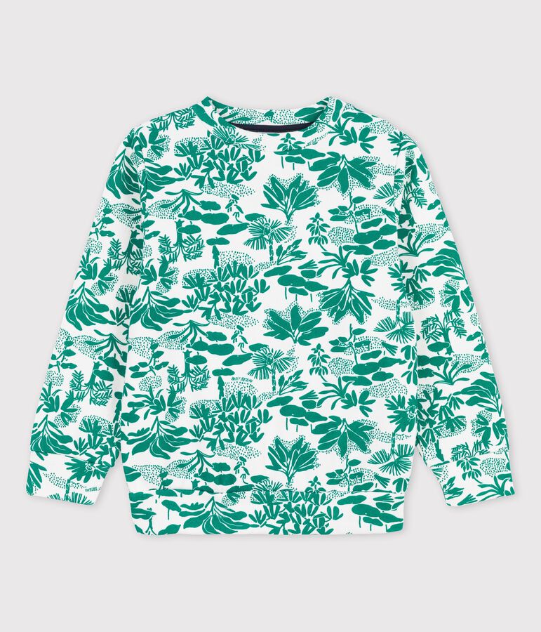 Sudadera de mulet&oacute;n de ni&ntilde;o blanco MARSHMALLOW/verde GAZON