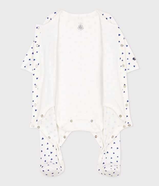 Bodyjama de t&uacute;bico con corazones blanco/azul