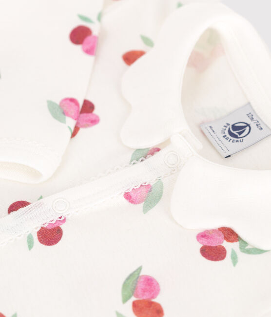 Pijama de algodón sin pies con cuello pétalo de frutas para bebé blanco MARSHMALLOW/blanco MULTICO